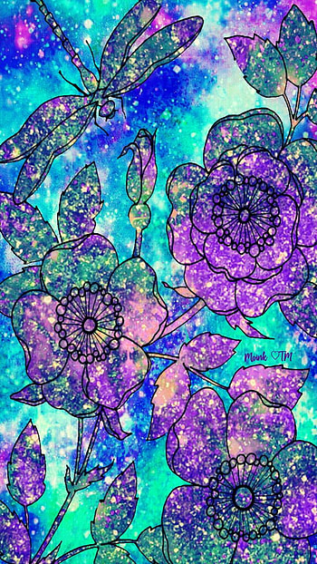 Sparkling Purple Flowers, sparkles, purple, artistic, flower HD phone wallpaper