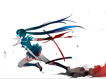 Black Rock Shooter, black star shooter, blue eyes, vocaloid, black hair, long hair, powerful girl, anime girl, katana girl, anime school girl, anime warrior, pretty girl, warrior, blades HD wallpaper