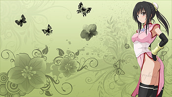 Green Fantasy, chinese clothes, cute, long hair, pony tails, abstract, butterfly, wing, flower, female, sexy, wings, hot, girl, anime girl, pink, anime, green HD wallpaper