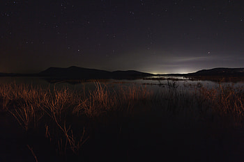Grass, Night, Lake, Dark, Starry Sky, Darkness HD wallpaper