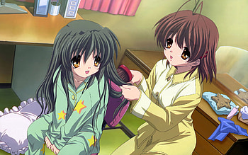 Nagisa and Fūko, nagisa furukawa, anime, pjyama, fuko ibuki, cute, girl, clannad HD wallpaper