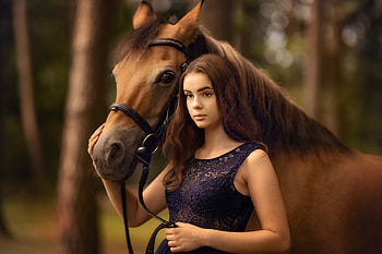 Beauties, girl, cal, horse, lisowska monika, model HD wallpaper