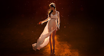 White dress, beautiful woman, walk, art HD wallpaper