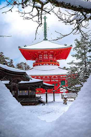 Winter, Architecture, Snow, Building, Miscellanea, Miscellaneous, Pagoda HD phone wallpaper
