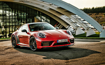 2022, Porsche 911 Carrera 4 GTS, , front view, exterior, red sports coupe, red 911 Carrera 4 GTS, German sports cars, Porsche HD wallpaper