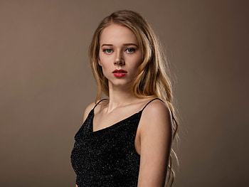 Girl Blonde Black Dress Looking At Viewer, blonde, girls, model, black-dress HD wallpaper