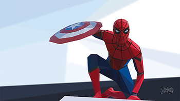 Spiderman Civil War Low Poly , spiderman, artwork, deviantart, digital-art, artist, superheroes HD wallpaper