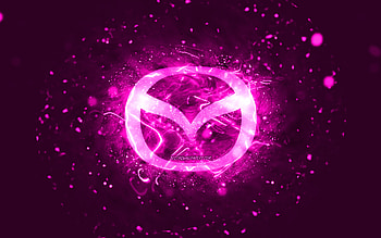 Mazda purple logo, , purple neon lights, creative, purple abstract background, Mazda logo, cars brands, Mazda HD wallpaper