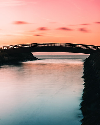 Nature, Sunset, Twilight, Horizon, Dusk, Bridge, Bay HD phone wallpaper