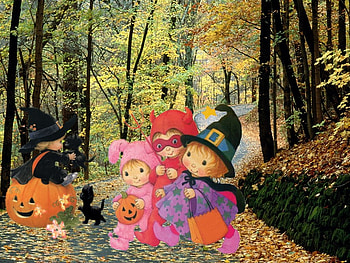 For Jasnas, halloween, custome, boy, fall, cat, forest HD wallpaper