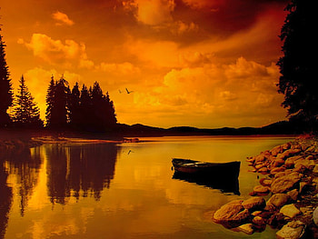 Beauty of Nature, , cool, boat in rever, sunset HD wallpaper
