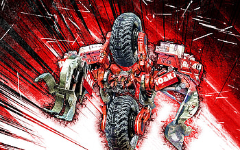 Demolishor, grunge art, Transformers, creative, Autobot, Demolishor Transformer, Demolishor , red abstract rays, Terex RH400 mining excavator Transformer HD wallpaper