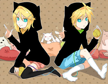 Neko Lin and Rin, blue, and rin, black, kitty, cute, kawaii, pink, neko, lin HD wallpaper