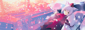 Autumnal Waterfall, dog, tengu, kimono, japan, momiji, rail, leaves, music, anime, touhou, game, inubashiri HD wallpaper