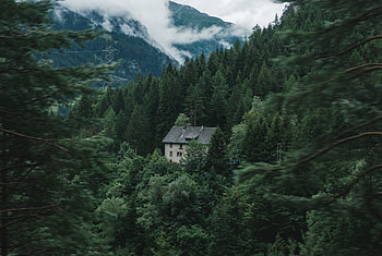 Nature, Trees, Mountains, Forest, House HD wallpaper