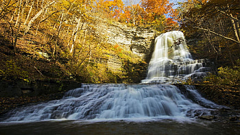 Autumn at Emilie Jonas Falls in the Finger Lakes, NY, river, leaves, fall, cascades, trees, colors, usa HD wallpaper