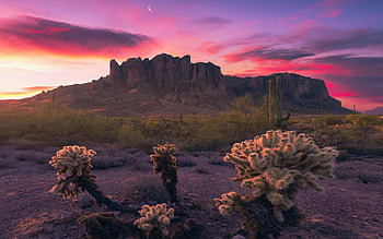 Sunrise in Lost Dutchman Provincial Park, Arizona, rocks, mountain, colors, landscape, clouds, sky, usa HD wallpaper