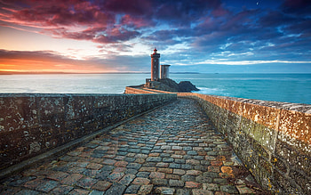 lighthouse, evening, sunset, seascape, lighthouse on the coast, sea, Great Britain HD wallpaper