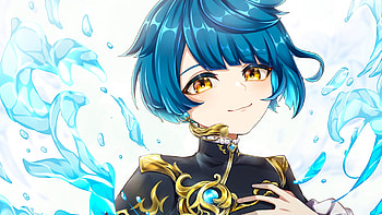 Yellow Eyes Short Blue Hair Xingqiu With Black Dress Genshin Impact HD wallpaper