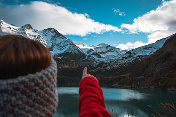 Mountains, Vertex, Top, Lake, Hand, Miscellanea, Miscellaneous, Finger HD wallpaper