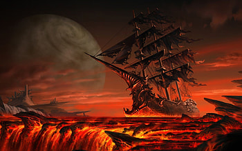 Ghost Ship, Floating on lava , Fantasy HD wallpaper