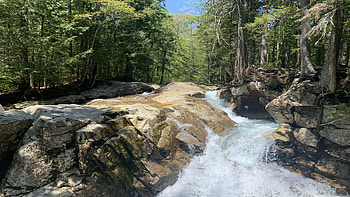 The Basin, White Mountains, New Hampshire, trees, sky, forest, rocks, usa, stream HD wallpaper
