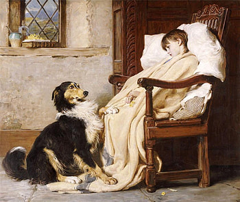 By Riviere (1840 - 1920), animal, dog, chair, painting, boy, art, riviere, people HD wallpaper