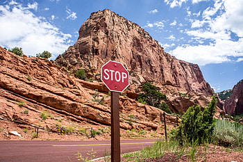 Canyon, Words, Sign, Stop HD wallpaper