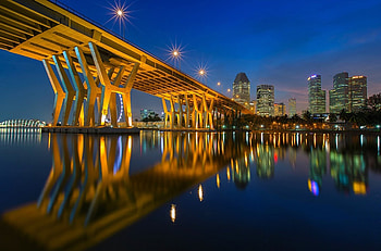 Cities, Houses, Twilight, City, Lights, Dusk, Bridge HD wallpaper