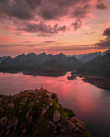 Nature, Sunset, Sky, Mountains, View From Above, Vertex, Lake, Tops HD phone wallpaper