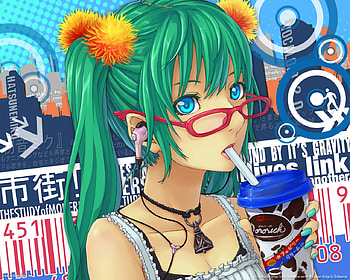 Bitter Sweet DX, sexy, cute, schwartze, girl, ear, vocaloid, ears, miku, hatsune, glasses, vector, drink, megane HD wallpaper