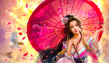Fantasy, Women, Dove, Oriental, Umbrella HD wallpaper