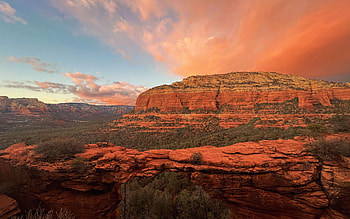 Sunset over Devils Bridge, Arizona, sky, rocks, landscape, colors, clouds, usa HD wallpaper