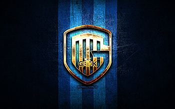 Genk FC, golden logo, Jupiler Pro League, blue metal background, football, belgian football club, Genk logo, soccer, KRC Genk HD wallpaper