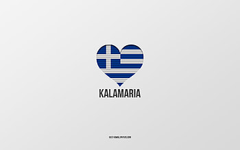 I Love Kalamaria, Greek cities, Day of Kalamaria, gray background, Kalamaria, Greece, Greek flag heart, favorite cities, Love Kalamaria HD wallpaper