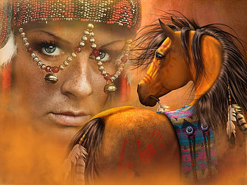 Apache, horse, indian, woman, beauty, female HD wallpaper