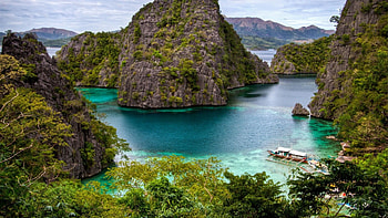 fantastic archipelago in the philippines r, sea, boats, trees, archipelago, r, islands, rocks HD wallpaper