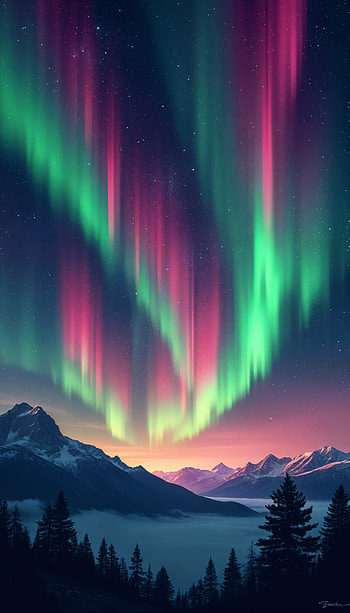 Enchanting Night Sky: A Stunning , Night Sky, aurora borealis, mountain, Northern Lights, nature HD phone wallpaper