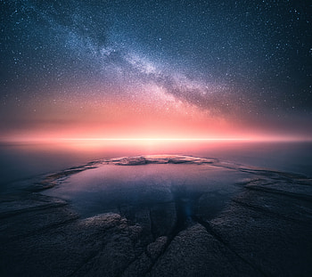 Horizon, twilight, milky way, sky, sunset, clouds HD wallpaper