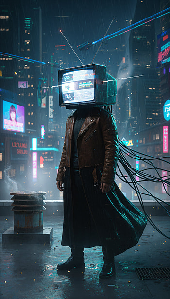 Neon TV-Head: Cyberpunk , cyberpunk HD phone wallpaper