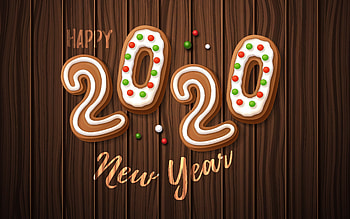Happy New Year!, brown, wood, craciun, christmas, cookie, card, 2020, new year HD wallpaper