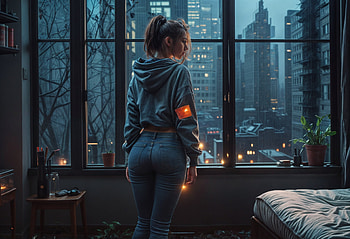 Cozy Apartment City View, dark, woman, apartment, light HD wallpaper