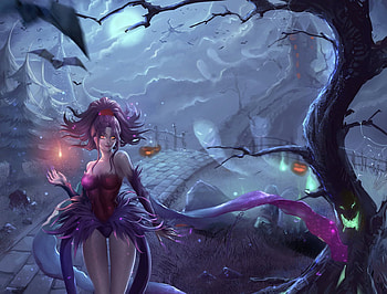 Halloween night, night, blue, chubymi, bat, girl, kpath, halloween, pink, moon, fantasy, luna, luminos HD wallpaper