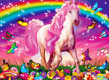 Horse dream, colorful, horse, nice, butterflies, paradise, beautiful, grass, fantasy, rainbow, pretty, field, freshness, unicorn, sky, flowers, lovely, dream HD wallpaper
