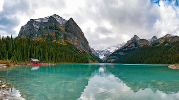 Lake Louise, reflection, clouds, banff, sky, canada, mountains, alberta, water HD wallpaper