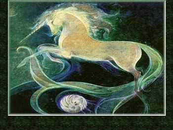 mystic unicorn (green), night, moon HD wallpaper