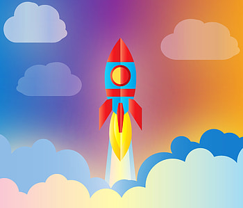 Rocket, clouds, sky, digital art HD wallpaper