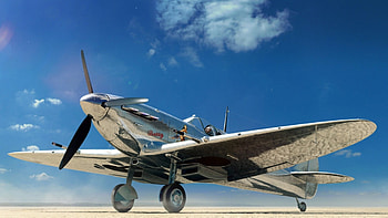 vintage chrome supermarine spitfire airplane, chrome, airplane, fighter, desert, vintage HD wallpaper
