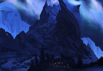 Art, Mountains, Night, Lights, Rocks HD wallpaper