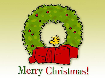 Merry Christmas, peanuts, woodstock, christmas, wreath HD wallpaper